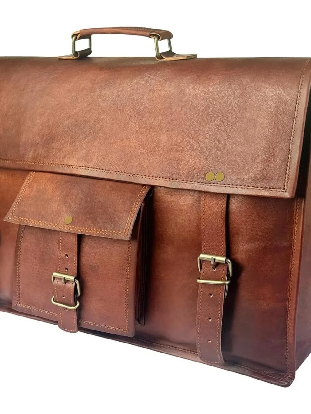 Men's Brown Grain Leather Vintage Satchel Travel Crossbody Stylish Messenger Bag